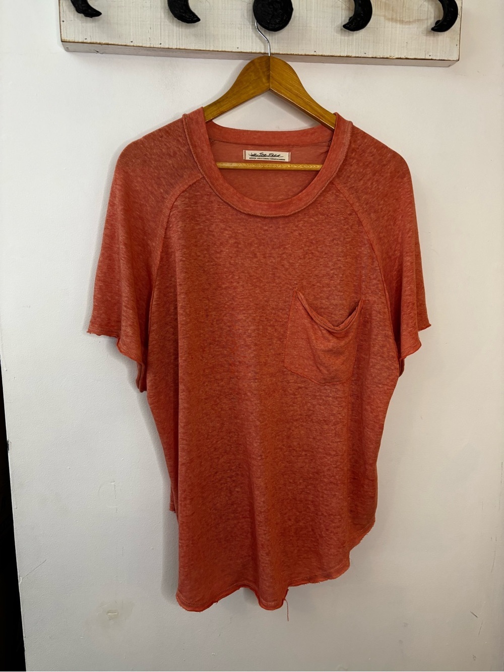 We The Free Women's Heather Orange Oversized Tee Gathered Shoulders